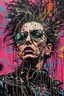 Placeholder: Ultra detailed medium portrait painting of chaos showing anxiety , no air, tight, torn up punk poster, broken circuitry background, matrix effects, punk visual art, punk art aesthetic, graffiti art, pop surrealism, collage art, cluttered paint glitches