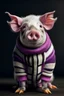 Placeholder: A pig with purple skin wearing a striped sweater