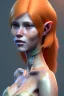 Placeholder: painting of a tall elven young woman with short light orange hair and freckles on the cheak bones and tall body of a topmodel light clothes, full shot, ultra realistic, concept art, intricate details, eerie, highly detailed, photorealistic, octane render, 8 k, unreal engine. art by artgerm and greg rutkowski and charlie bowater and magali villeneuve and alphonse mucha