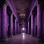 Placeholder: Hyper Realistic big dark hall of an abandoned haunted Indian Palace with decorated purple walls & pillars at night