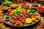 Placeholder: The picture shows a tasty and enticing dish containing a variety of delicious foods. The foods include slices of perfectly grilled meat and crispy fresh vegetables pulsating with colors and flavors. The background shows a simple wooden table and a warm climate that feels comfortable and enjoyable to the eating experience.