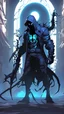 Placeholder: Mix between venom symbiote and Reaper in solo leveling shadow style with neon glowing blue