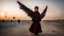 Placeholder: A Palestinian girl have tow wings wearing an palestinian dress in gaza during sunset in winter.