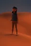 Placeholder: 3D render of a cyberpunk tribal young brown man, black hair, hooded, on a orange dune background, digital art