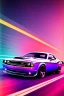 Placeholder: schönes foto von einem chromlackierten dodge challenger in heckansicht der auf einem highway richtung horizont fährt,miami vice, miami, neon ligths,chrome, synthwave, retro, high detailed,unreal engine, octane render, photo realistic, viele palmen,