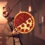 Placeholder: horror smiling pizza delivery man, holding pizza box, 3d horror game style