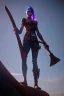 Placeholder: Jean, half man, half woman, holds a huge ax in his hand, and stands at the edge of the universe, steampunk, unreal 5, octane render, cinema4d, dynamic lighting, dramatic lighting, 4k, redshift render, highly detailed, hyper realistic