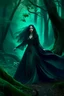 Placeholder: In the heart of a dense and enigmatic forest with towering ancient trees cloaked in emerald foliage stood a bewitching sorceress possessing an ethereal allure her lustrous hair cascading in ebony waves down to her slender waist that turns into roots