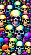 Placeholder: a field of 1000s of psychedelic psilocybin induced anatomically correct, skulls, vivid RANDOM BRIGHT neon colors, dark comedy, well lit, high detail, photorealistic, horrorcore, fun, scary, none featured, each a different color or hue,