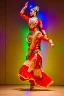 Placeholder: golden artistic statue of a qazaq dancer in folk dance pose in modern art museum dynamic colorful lights