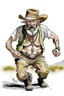 Placeholder: runner Bare drunk old cowboy in pants with Bottle