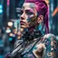 Placeholder: stunningly beautiful cyberpunk bio mechanical girl, white background ,paint splashes, full vibrant colours, half body picture, photo realistic, heavily tattooed, tattoo art , cyberpunk, acrylic, high contrast, stunning eyes, street art, acrylic, high contrast, colourful polychromatic, ultra detailed, ultra quality, -- stunning realism, Professional photography, bokeh, natural lighting, canon lens, shot on dslr 64 megapixels sharp focus