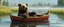 Placeholder: airbrush 3d rendering, bear in life boat in lake