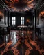 Placeholder: ractal pattern burned into a lavish dining room dark hard wood floor using the Lichtenberg technique in the style of, sinister, gore, morbid, horror, eerie, dark fantasy; HDR, UHD, TXAA, 8k, Ralph Steadman, Seb Mckinnon, impressionism, dadaism, surrealism