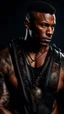 Placeholder: portrait of a 35 year old Handsome muscular mercenary with dark bronze skin adorned with tattoos. photorealistic