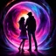 Placeholder: An orb composed of shimmering pink, purple, orange, and blue plasma containing the striking silhouettes of a handsome man wearing jeans and a hoodie, and a beautiful woman wearing a sundress, locked in a loving embrace, is surrounded by a terrifying oily black void