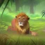 Placeholder: picture for children's book showing a cute lion behind tall grass in the jungle