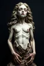 Placeholder: sculpture of beautiful girl with long curly hair , half the body , front view . decayed and rotting with grotesque proportions and imagery. grotesqueries, detailed texture, surreal horror, biomechanical design, by hr giger and beksinski