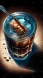 Placeholder: illustration of an ice cube, a coffee bean is frozen inside ice cube and ice cube has a straw, ggraphic, studio lighting, shot from above, muted colors, vector look, Watercolor, trending on artstation, sharp focus, studio photo, intricate details, highly detailed, by greg rutkowski