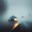 Placeholder: car accident in the middle of the road everything is covered in fog