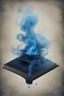 Placeholder: blue smoke in a shape of grimoire magic ghost tome book floating