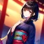 Placeholder: Girl, black hair, red eyes, smiling, kimono,