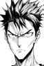 Placeholder: 20 years old man with black spiky hair, with a scar in his left eye, in manga drawing style