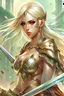 Placeholder: pretty girl, warrior, elf, blonde hair, fantasy, conventionally attractive, fighter, sword, young, maternal