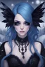 Placeholder: blue hair; goth fairy; black wings; snow on the ground; night