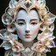Placeholder: Superstring god, quantum deity, interdimensional beauty. human face looking down, frontal facing, profile, intricate origami flowers, detailed quilling paper, translucent plastic wrap. mixed media impressionism, fine arts and crafts, intricate embroidery, rococo spirtualism.