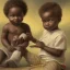 Placeholder: African American baby boy composer at black piano modern art