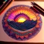 Placeholder: Mandala drawing with colored pencils of a sunset in the mountains.