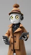 Placeholder: Create a realistic 3D view of a surprised question mark robot tied in a bun, wearing a trench coat and detective hat. The image should show the robot in full body and in a dynamic state. He should make a surprised and questioning face while holding a tablet in the other hand. Your expression should be one of surprise or impact, as if you have just discovered something important. The image should capture the moment of discovery by paying attention to the details in the clothes and accessories. Th