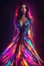 Placeholder: Beautiful woman with dress art neons glowing bright light in the dark and colorful details