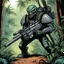 Placeholder: hidden predator [illustration by Kevin Eastman and Peter Laird] in the jungle tactic squadron member trained to kill PREDATORS, helicopterus alien with a lot of mini guns