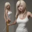 Placeholder: hitomi tanaka, white dress, highly realistic, highly detailed, golden statue,