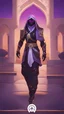 Placeholder: A close picture to Ramattra nemesis form as tank with Arab clothes in overwatch art style with black color and neon purple details in Desert