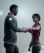 Placeholder: detroit become human, two people looking at each other, real Handshake 10 fingers , sci-fi fantasy style, volumetric lighting, particales,highly detailed,cinamatic, deep colours,8k.