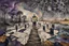 Placeholder: inner world this atypical world, in midle one alone human figure with a big map his hands in weird alternative clothes stands on the thin bridge , weird whimsical landscape, forest, and Sahara water and rocks,, around surreal cracked painted weird land with some black doors. dark purple, gray, black, white, brown. Whimsical style of Chagall , of Minjae Lee and Anton Semenov, lonely with absurd beauty. broken, weird bizarr,e absurd nightmare, neuron network background, surreal vibe