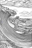 Placeholder: Outline art for coloring page OF A SURFER RIDING A WAVE IN HAWAI, coloring page, white background, Sketch style, only use outline, clean line art, white background, no shadows, no shading, no color, clear