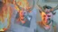 Placeholder: delivery driver with devil horns burns old photos in giant fire