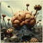 Placeholder: Photography polaroid close-up of a random landscape with massive odd Max Ernst incomprehensible style Surrealism, glossy, organic, creepy tumor mass growing, strong texture, fiotti di liquido nero, horror, panic, obsessive, hypnotic, chaos, ornate, ZBrush