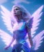 Placeholder: A crystalised queen, atmospheric, realistic, unreal engine, cinematic lighting, octane render. blue, pink, transparency, light, shine,bright, full body, transparent wings, blonde, long hair, nice smile