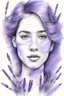 Placeholder: A female portrait with lavender pencil scribbles.