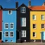 Placeholder: Fotografia di strada assurda e falsa orripilante blu weirdcore dai colori vivaci. Yves Tanguy. Non luogo falso, inusuale. Max Ernst. Le case sono false e dipinte di nero chiaro con cose stilizzate e dettagli inutili. Ci sono finestrelle false quadrate, che danno un senso distopico e molto surreale, disposte in modo casuale. L'atmosfera generale sembra noiosa e onirica, con un contrasto tra elementi reali ed elementi dipinti falsi, on the shore, René Magritte, oddest things
