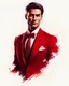 Placeholder: Create a compelling image featuring a man in a red suit with a dapper expression against a white background. Specify a hand-drawn style with bold strokes, emphasizing the meaning of the subject. Ensure the composition captures the essence of elegant expression, creating a visually striking and impactful scene through the use of hand-drawn strokes.