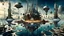 Placeholder: a stunningly weird image of a futuristic tall floatings metropolis using Salvador Dali's paranoiac-critical method, where buildings and structures appear to melt into the skyline cityscape is filled with floating mad, twisted sharp metal shapes that interact with the buildings and each other, forming a surreal tableau of a dreamlike reality. neu-steampunk vibe, essence of the scene in a cinematic manner, dramatic shadows , perspectives and bizarre, deep colors, futuristic surreal