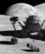 Placeholder: Crashed photorealistic futuristic industrial mechanical mechwarrior space ship on the moon lunar surface