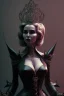 Placeholder: Constance Langdon as evil queen in black leather, leather, busty, cleavage, angry, stern look. character design by cory loftis, fenghua zhong, ryohei hase, ismail inceoglu and ruan jia. unreal engine 5, artistic lighting, highly detailed, photorealistic, fantasy