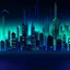 Placeholder: Digital and futuristic illustration of a minimalist and digital city with a dark background and gradients with light blue, light green, and purple.